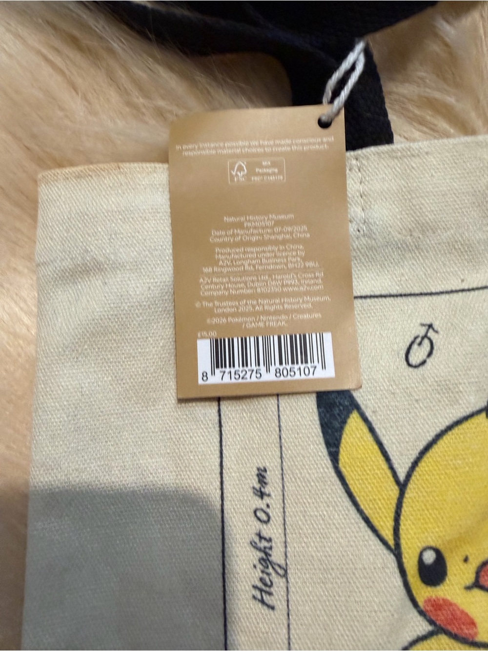 Pokemon Beige Canvas Pikachu Graphic Tote with Black Straps - Picture 7 of 10